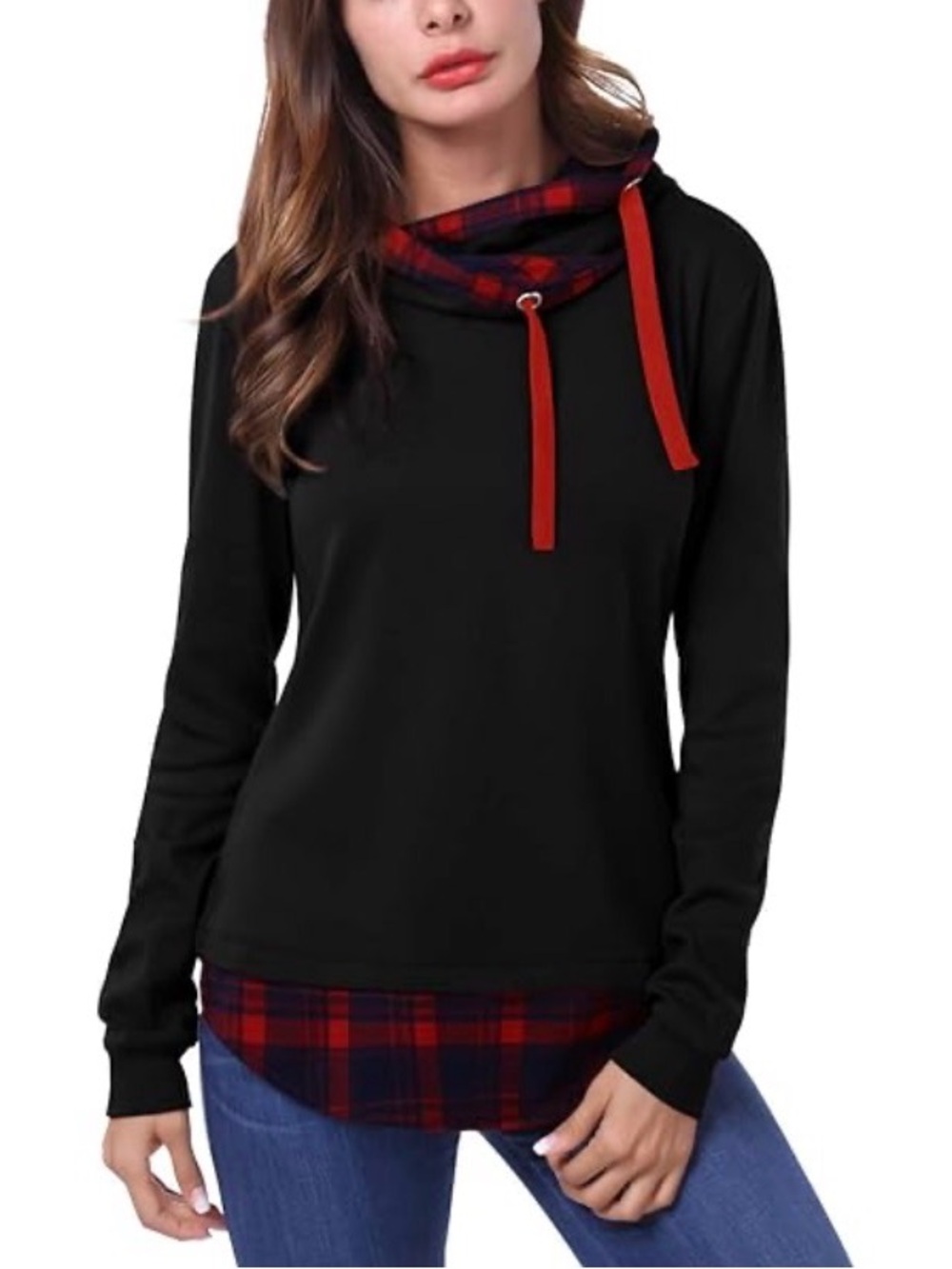 DJT Plaid Trim Black Women's Pullover Hoodie - Medium